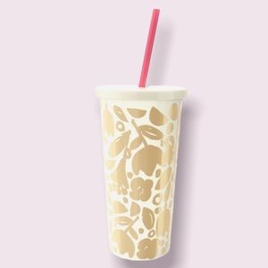 NWT Kate Spade Golden Floral Travel Tumbler w/Stra